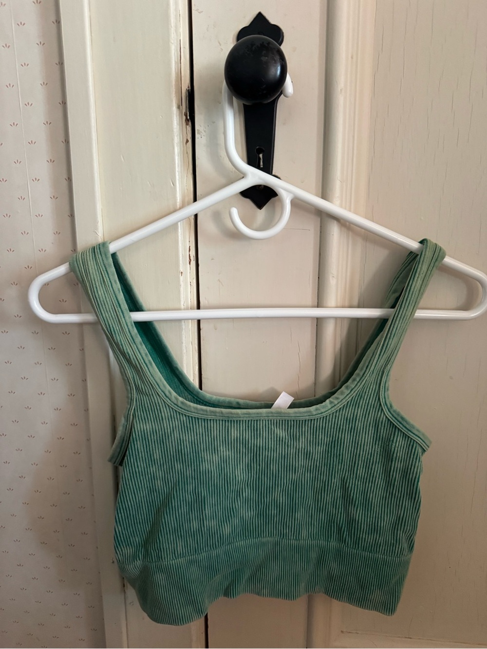 Women's Green Ribbed Crop Tank Top